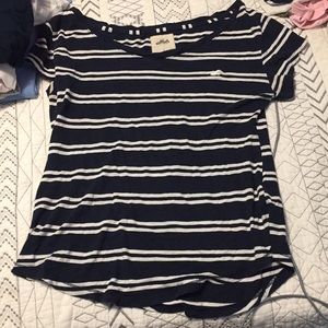 navy blue with white stripes. hollister shirt !